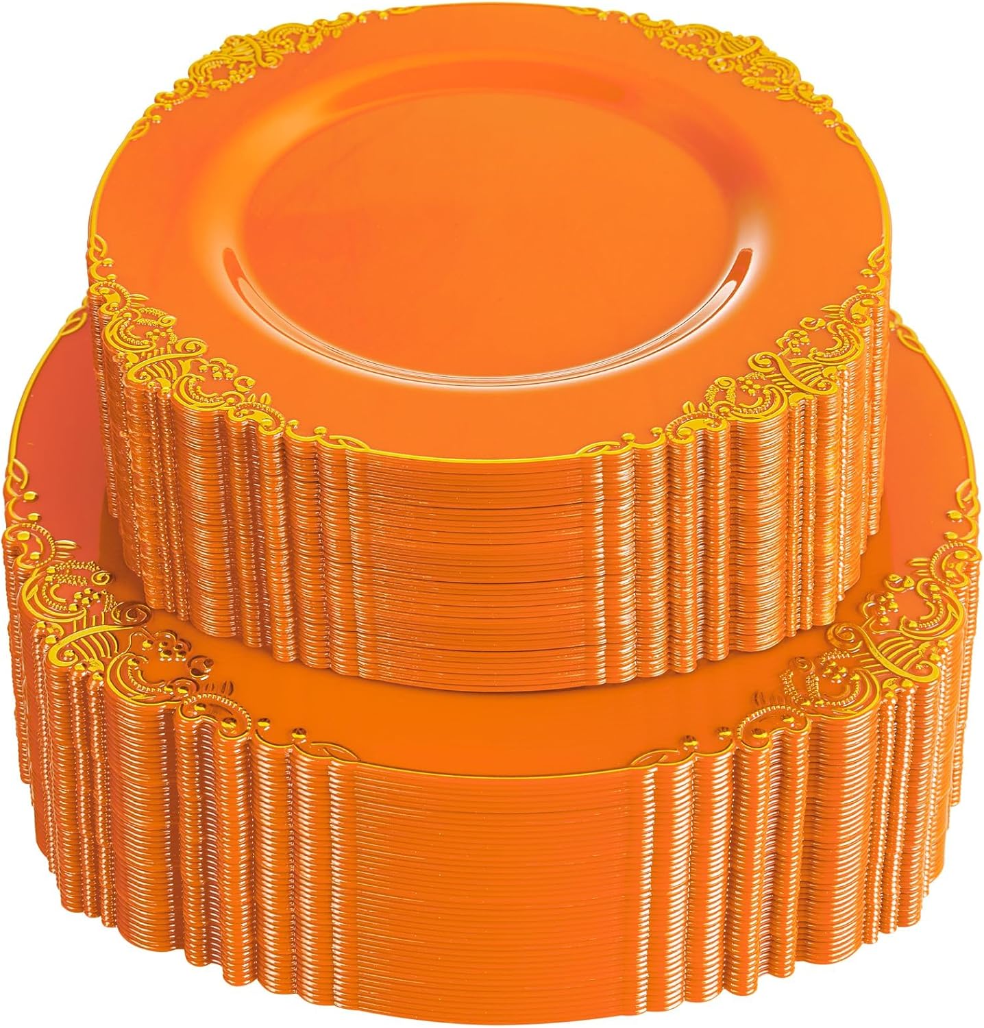 102PCS Orange Plastic Plates for Elegant Thanksgiving & Halloween