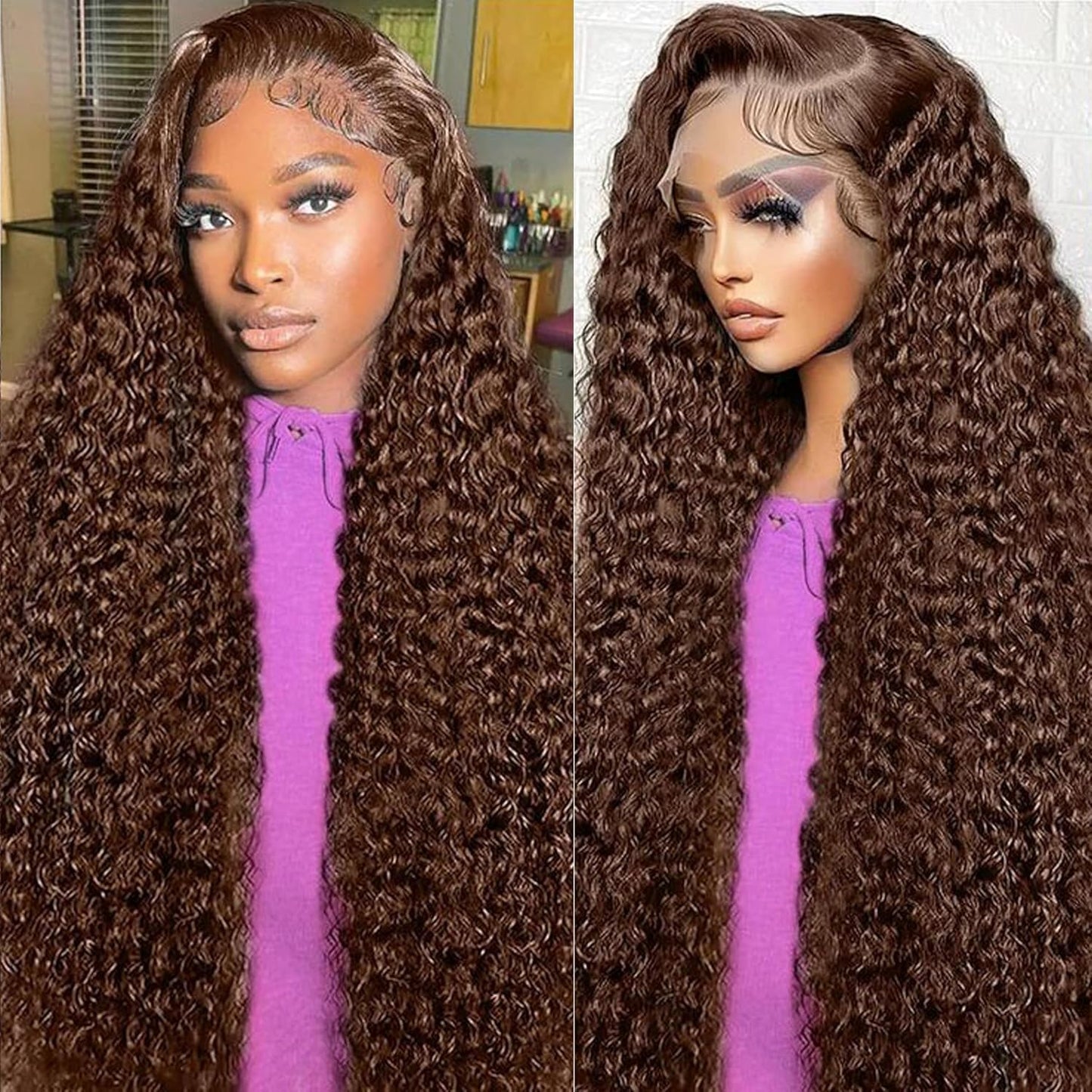 Chocolate Brown Deep Wave Lace Front Wigs for Women 30 in