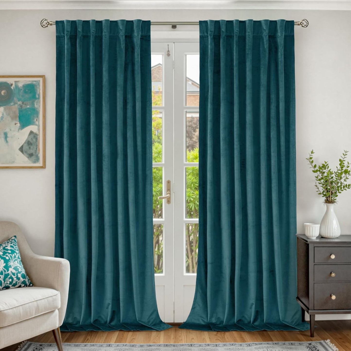 Teal Velvet Curtains 96 Inches for Living Room - Set of 2 Panels