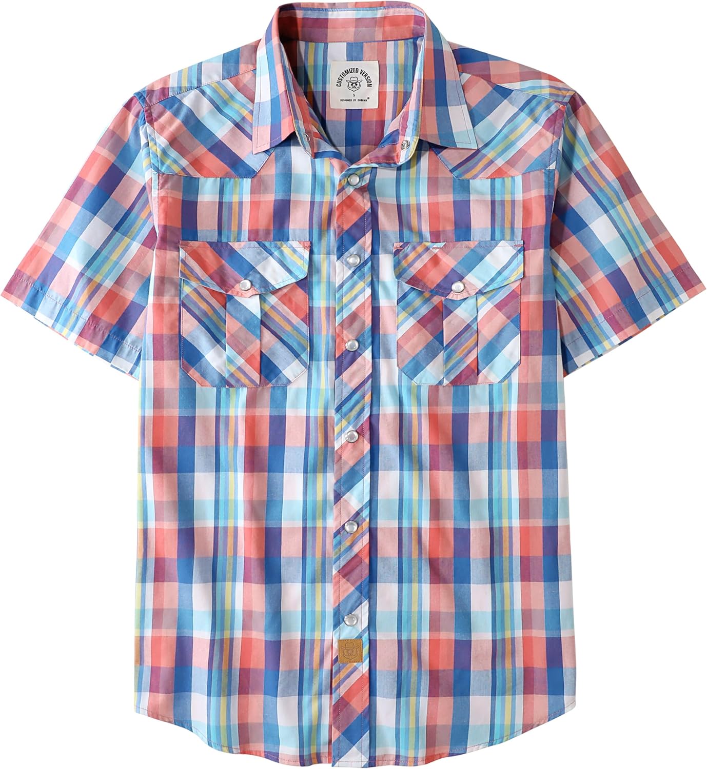 Dubinik Short Sleeve Plaid Pearl Snap Shirts for Men Casual Wear