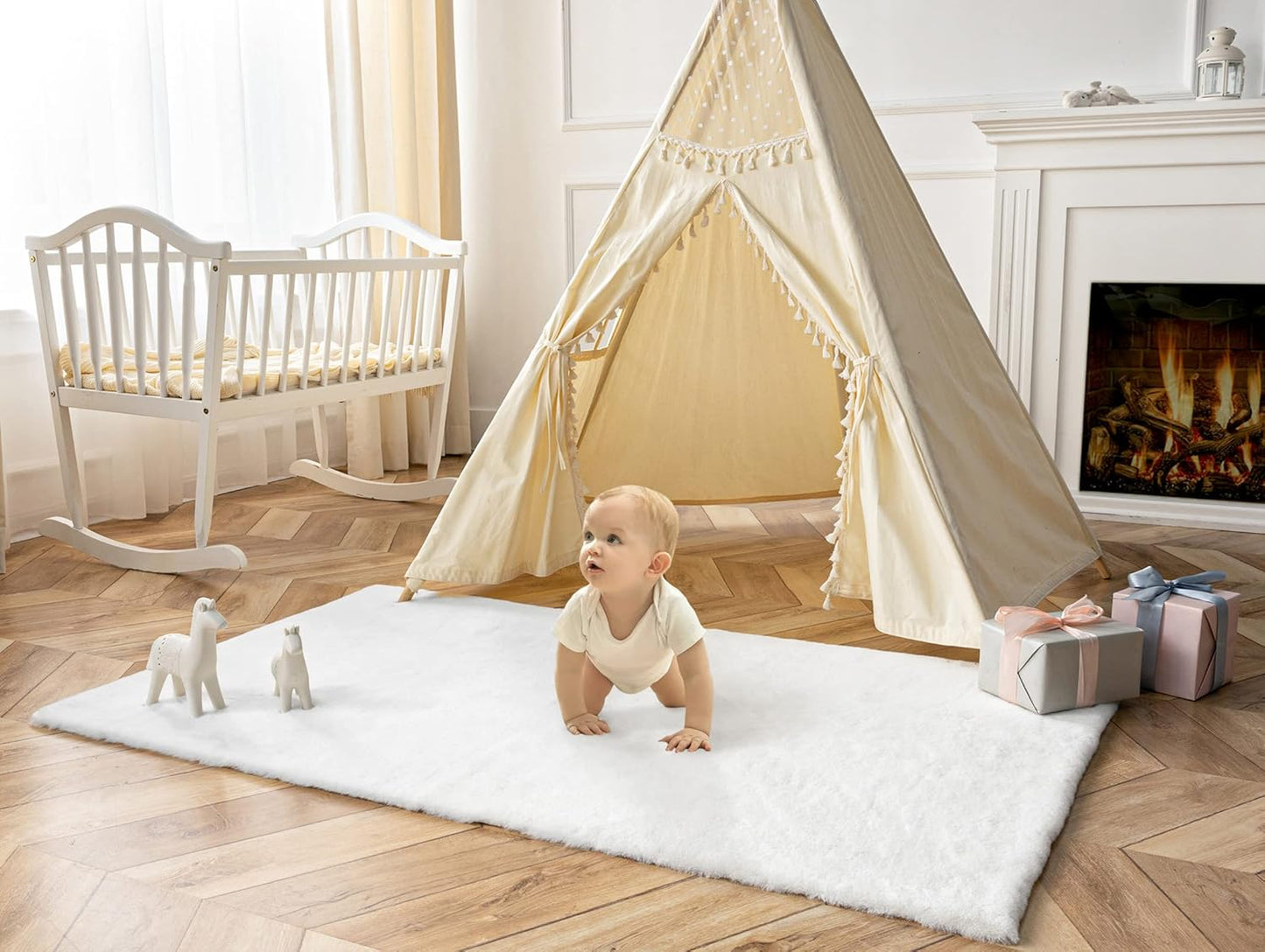 Ultra Soft Faux Rabbit Fur Area Rug for Living Room 3 x 5 Feet