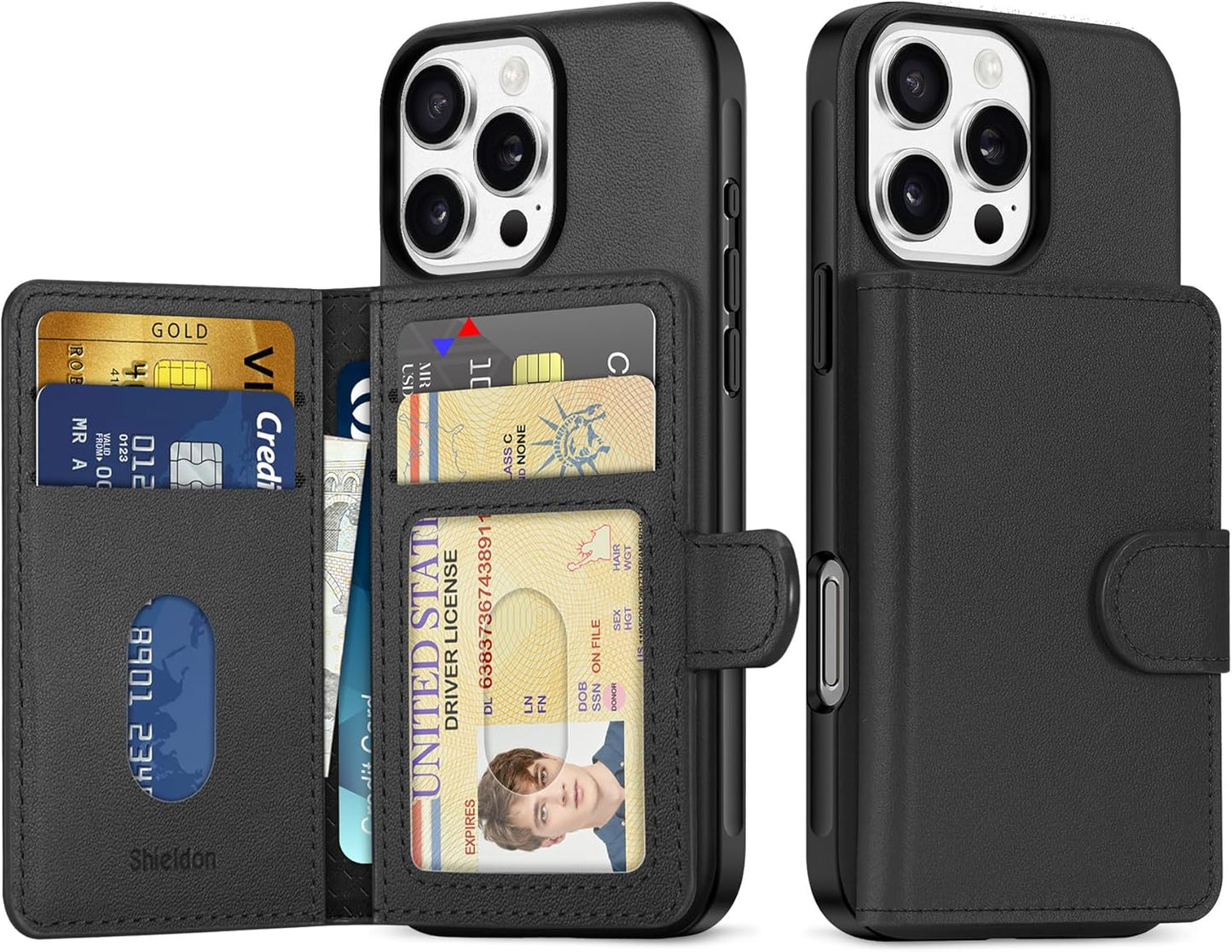 SHIELDON Wallet Case for iPhone 16 Pro - Genuine Leather Design