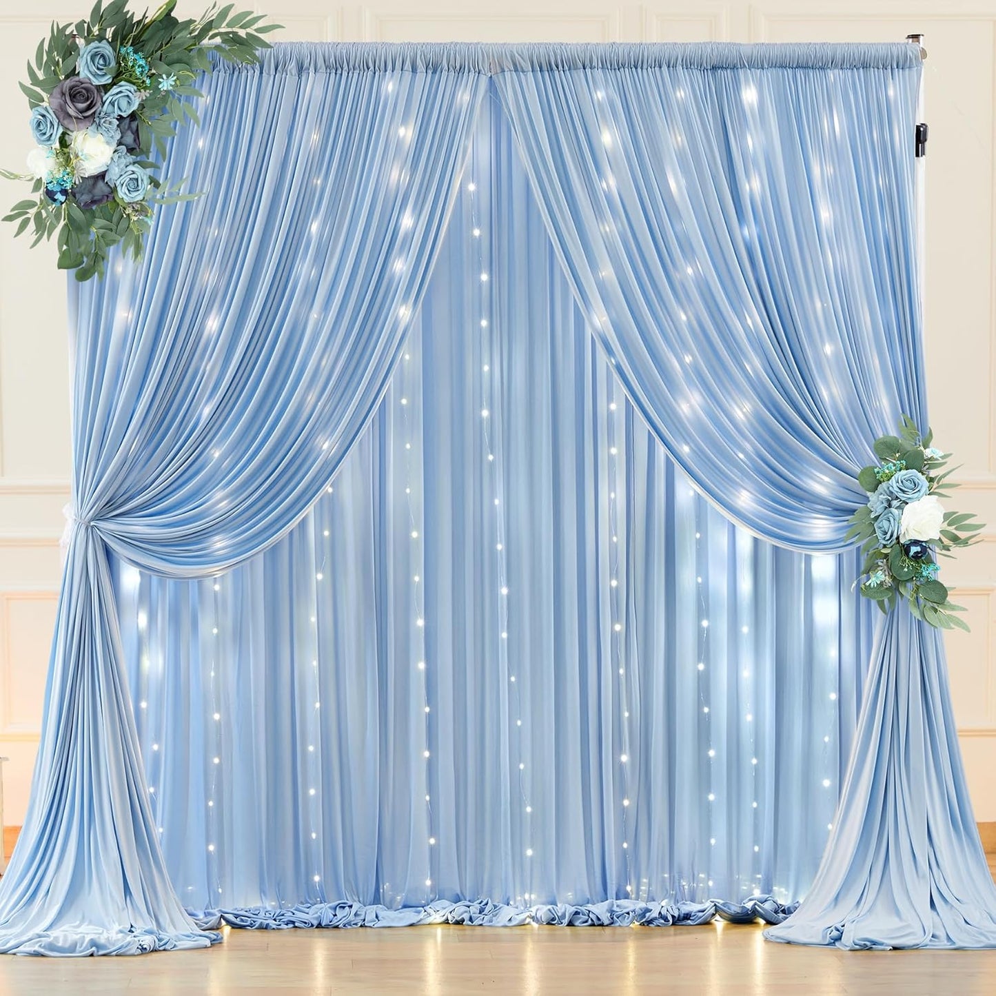Baby Blue Backdrop Curtains with Lights for Stunning Events