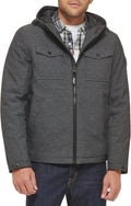 Mens Soft Shell Two Pocket Hooded Trucker Jacket - Sherpa Lined
