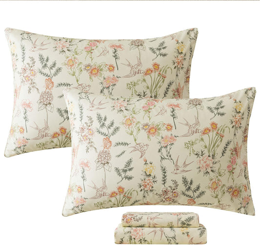 FADFAY California King Sheet Set with Floral & Butterfly Design