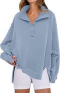 Women's Oversized Henley Sweatshirt - Casual Loose Fall Pullover