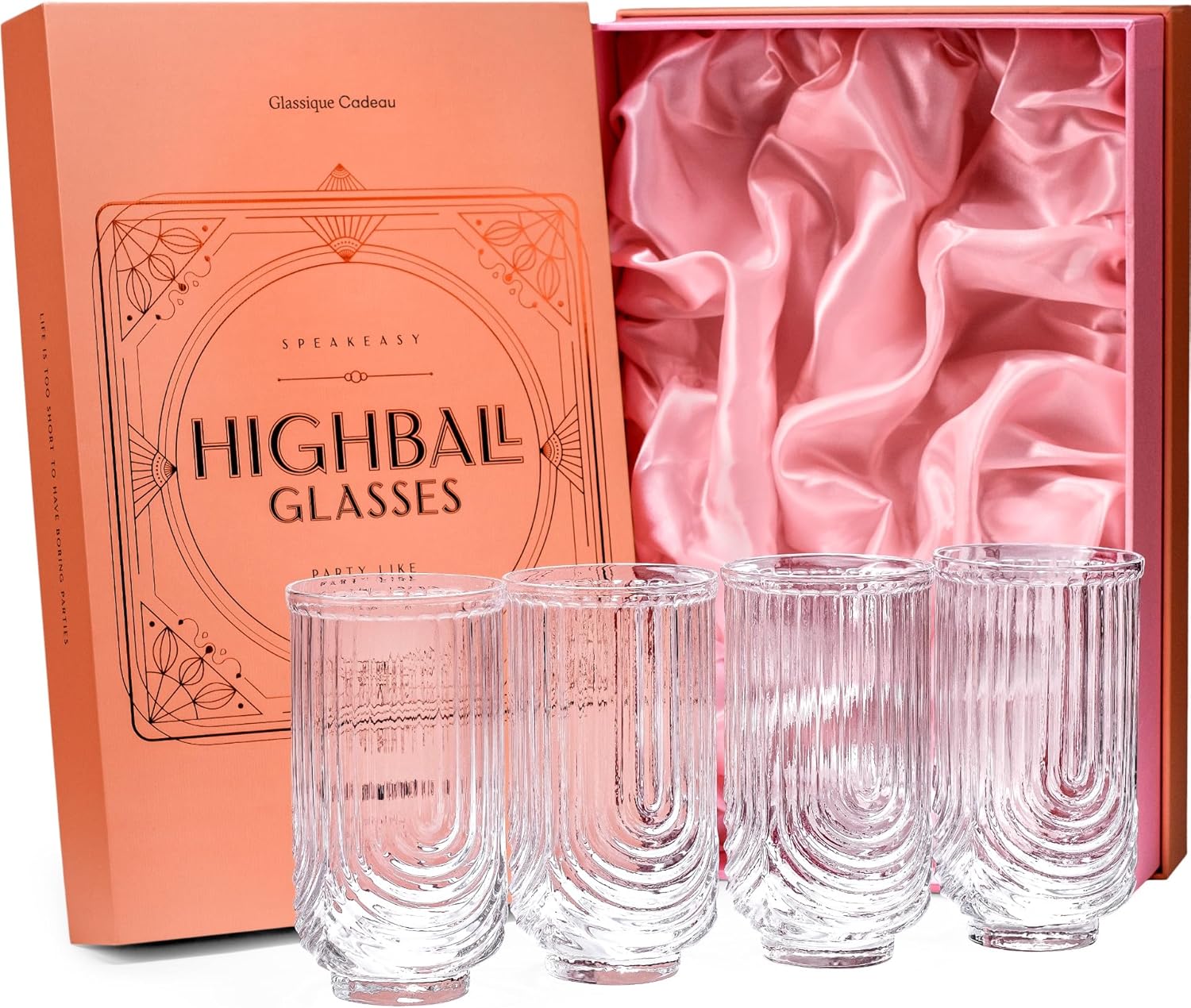 Vintage Art Deco Highball Glasses Set | Classic Barware | GLASSIQUE CADEAU
