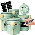 Ceramic Kitchen Canisters Set with Wooden Spoons - Airtight Mint