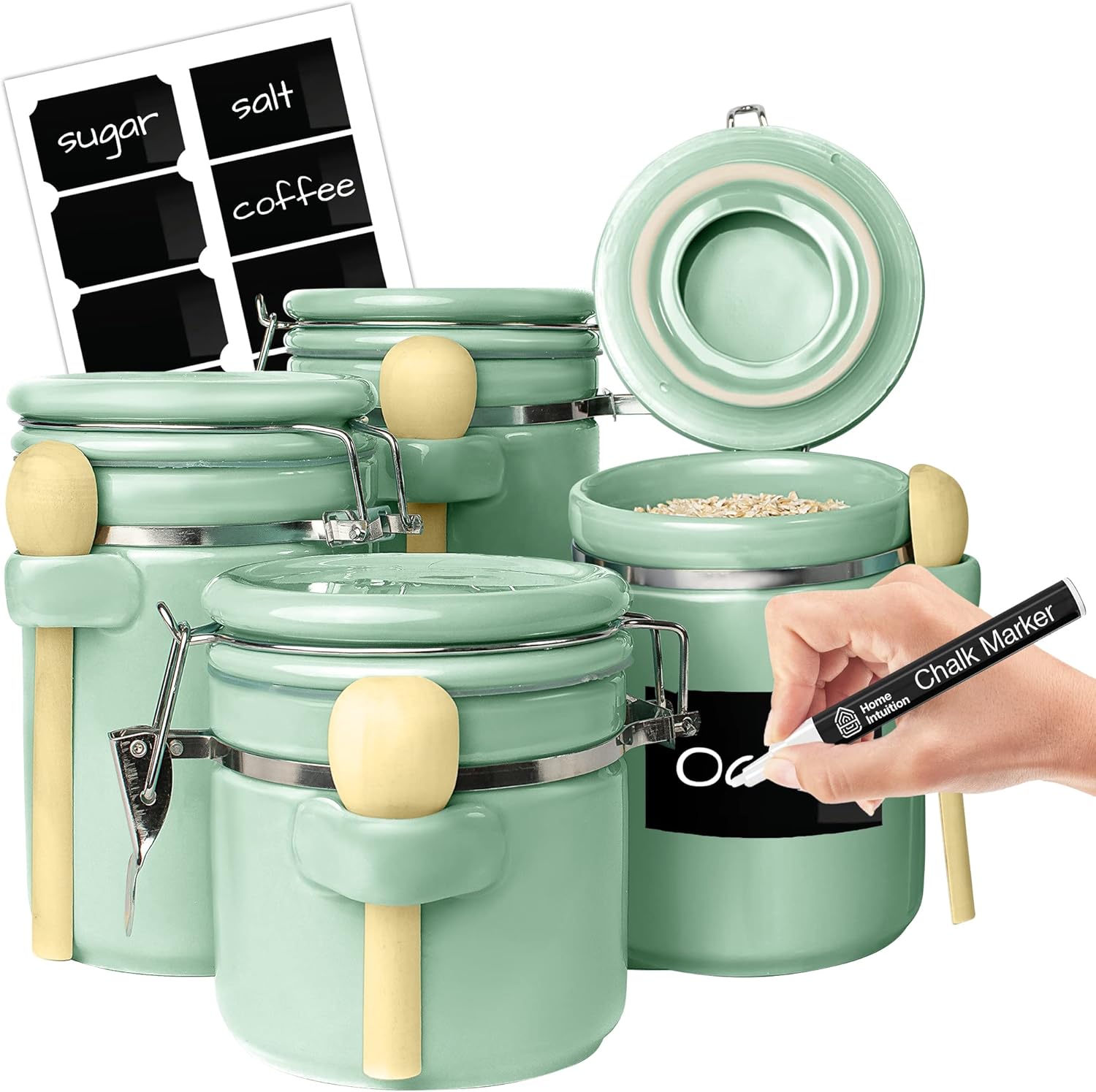 Home Intuition 4-Piece Ceramic Kitchen Canisters Set for Freshness