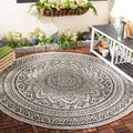 Courtyard 9ft Round Light Grey/Black Outdoor Area Rug - Durable, Easy