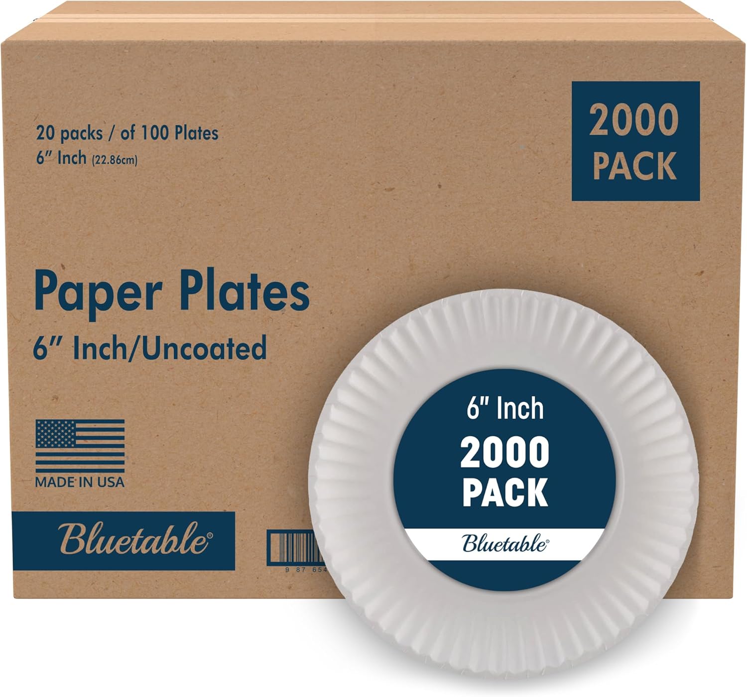Bluetable 6 Inch Paper Plates Bulk 2000 Count for Everyday Use