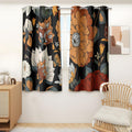 Black Boho Floral Blackout Curtains for Bedroom and Living Room