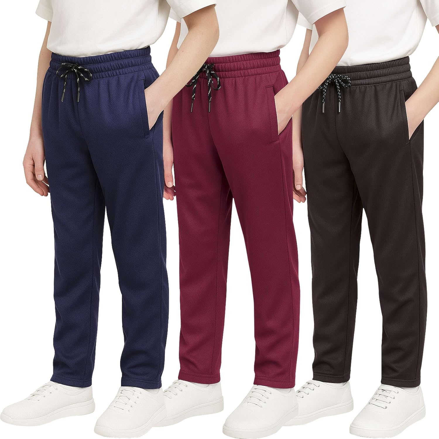 Boys' Mesh Open Bottom Active Sweatpants with Pockets & Drawstring