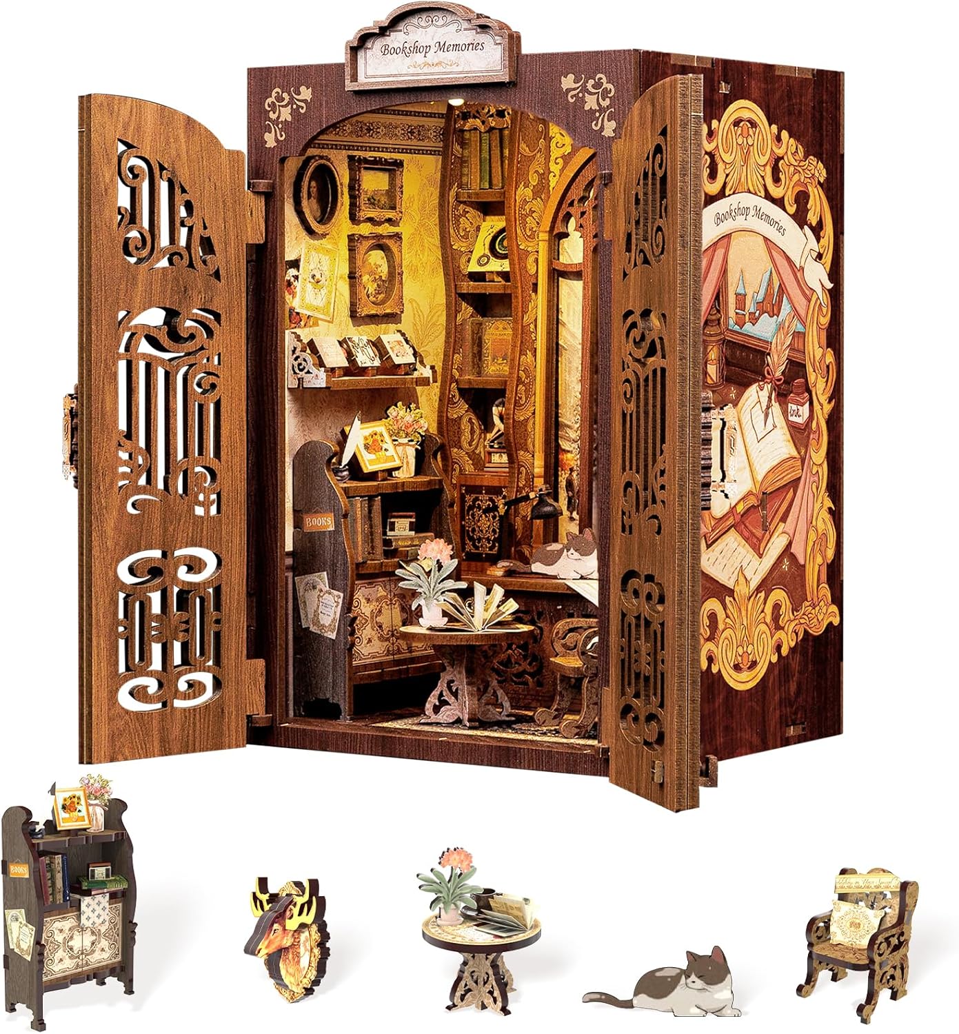 Fsolis Book Nook Kit - DIY Miniature Dollhouse for Book Lovers