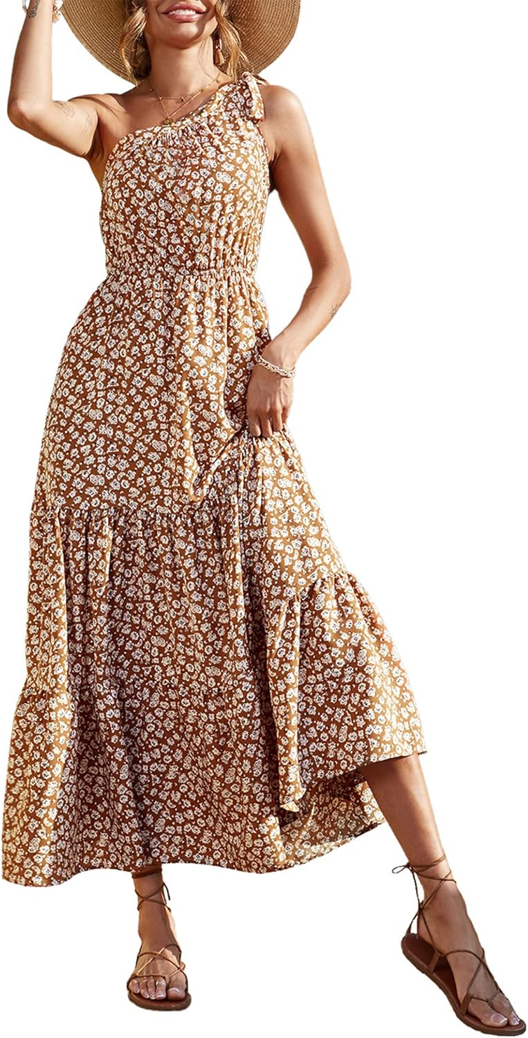 Ditsy Floral One Shoulder Maxi Dress for Summer Weddings