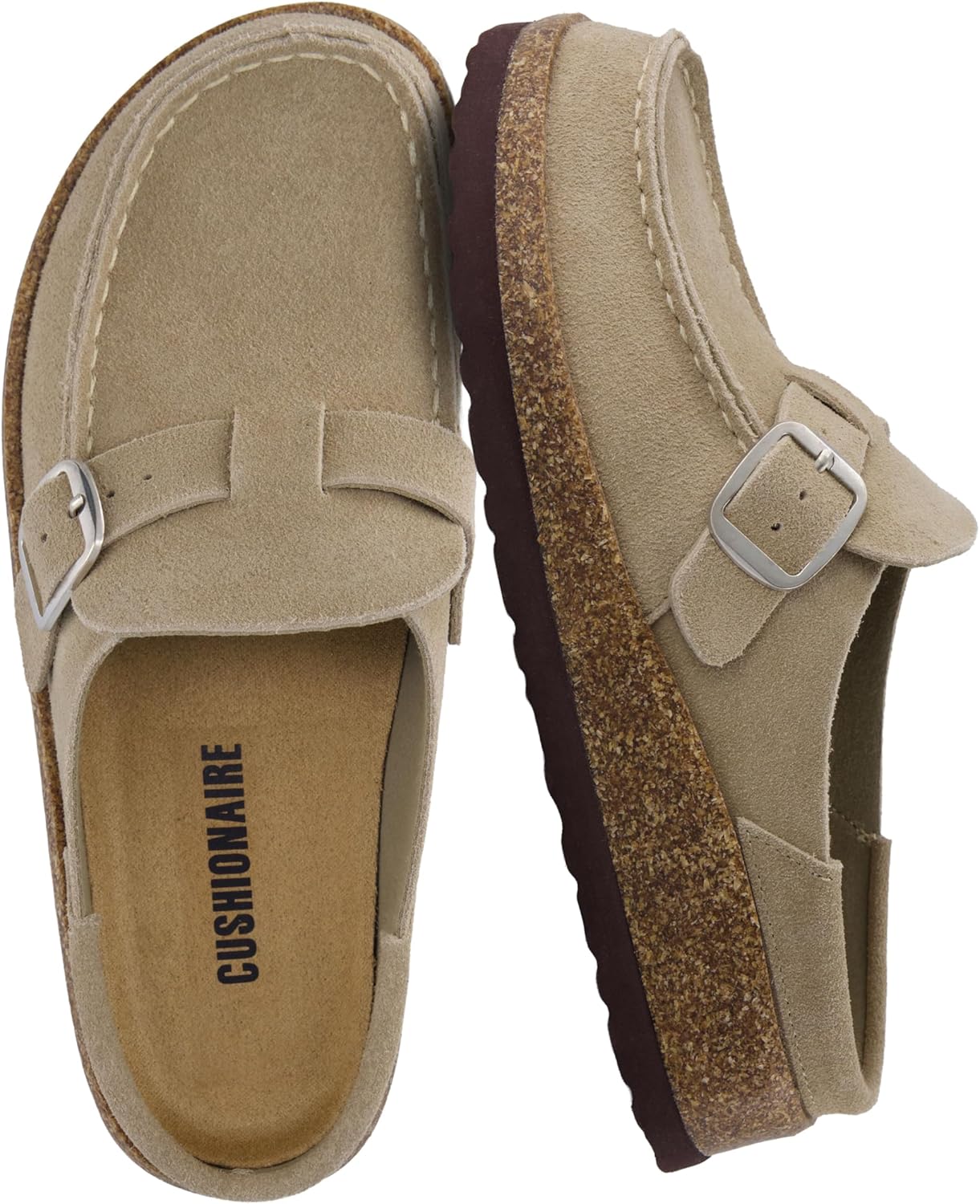 CUSHIONAIRE Women's Hobby Genuine Leather Cork Footbed Clogs