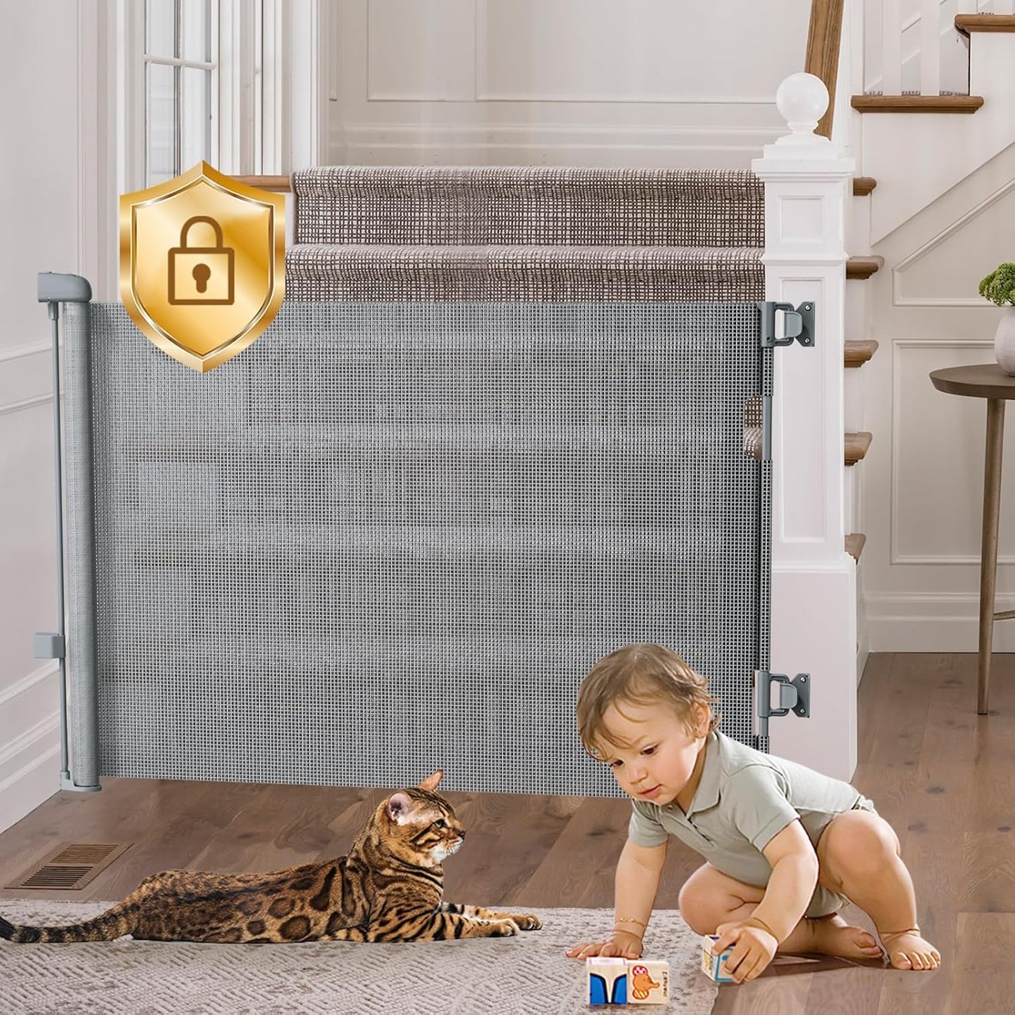 Retractable Baby Gates for Stairs with Auto-Lock Feature
