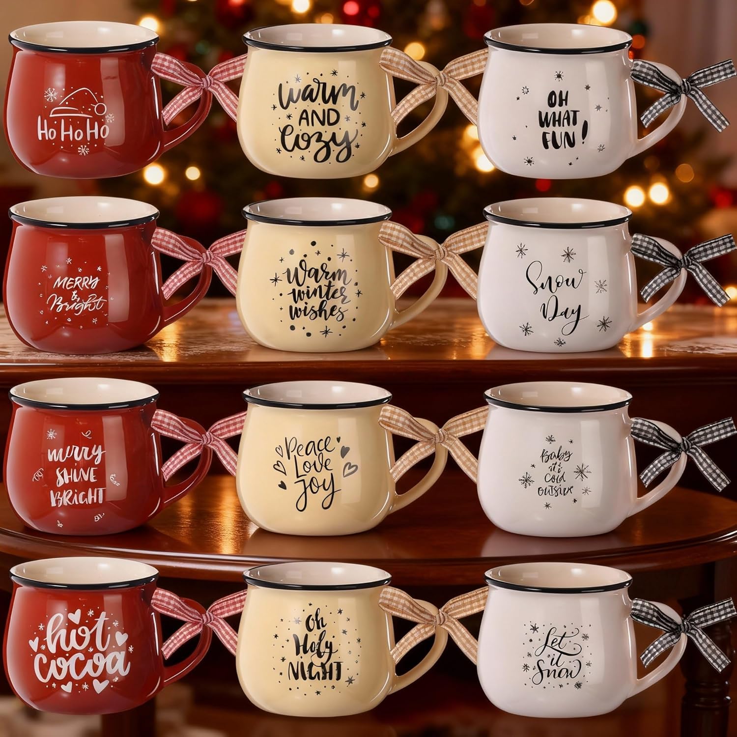 12pcs Christmas Coffee Mugs Set for Holiday Gift and Decor