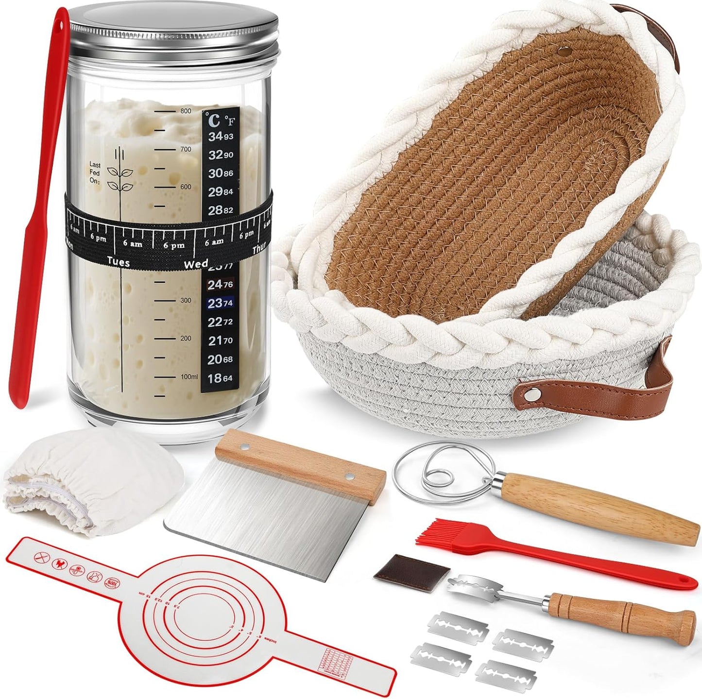 Sourdough Starter Kit with Banneton Bread Proofing Basket Set
