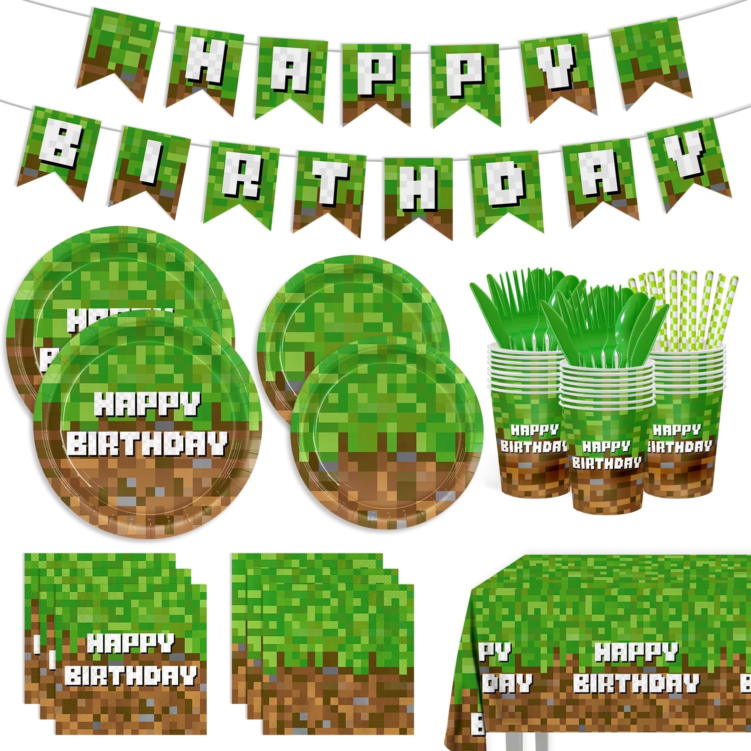 218pcs Green Birthday Party Decorations for Game Theme Events