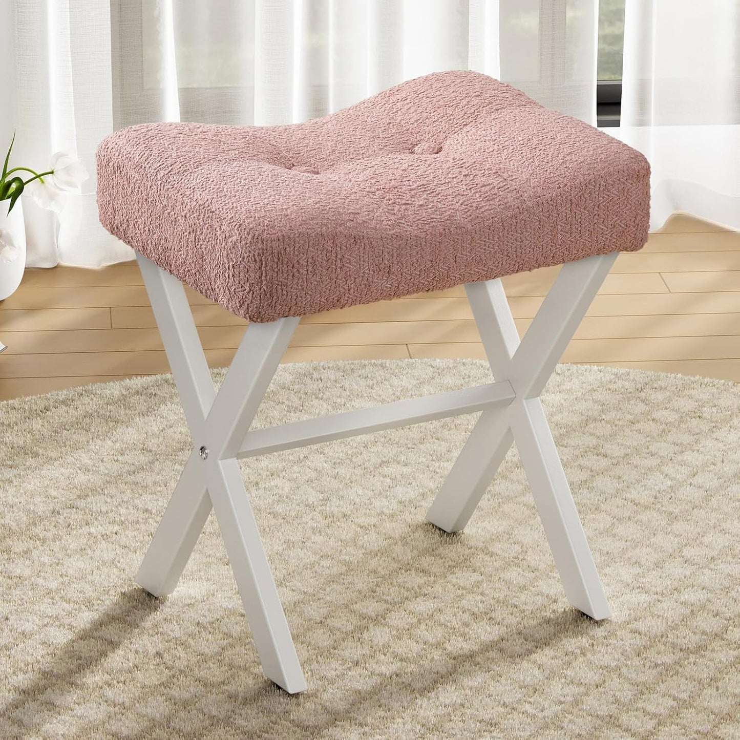 18-Inch Vanity Stool Chair with Elegant Boucle Fabric Seat