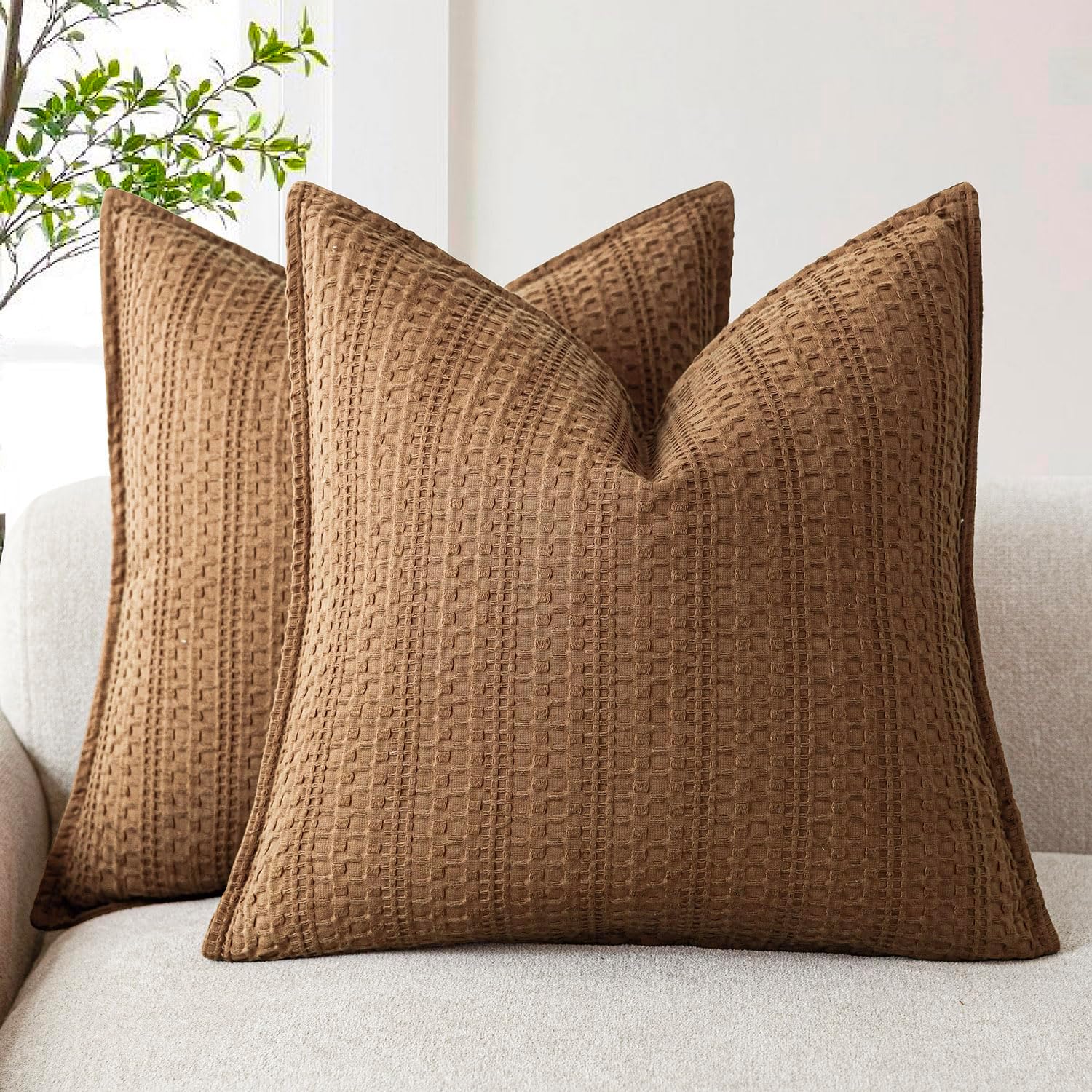 Foindtower Decorative Cotton Waffle Weave Throw Pillow Covers