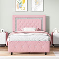 Twin Bed Frame with Headboard, Pink Upholstered Twin Bed - Romantic
