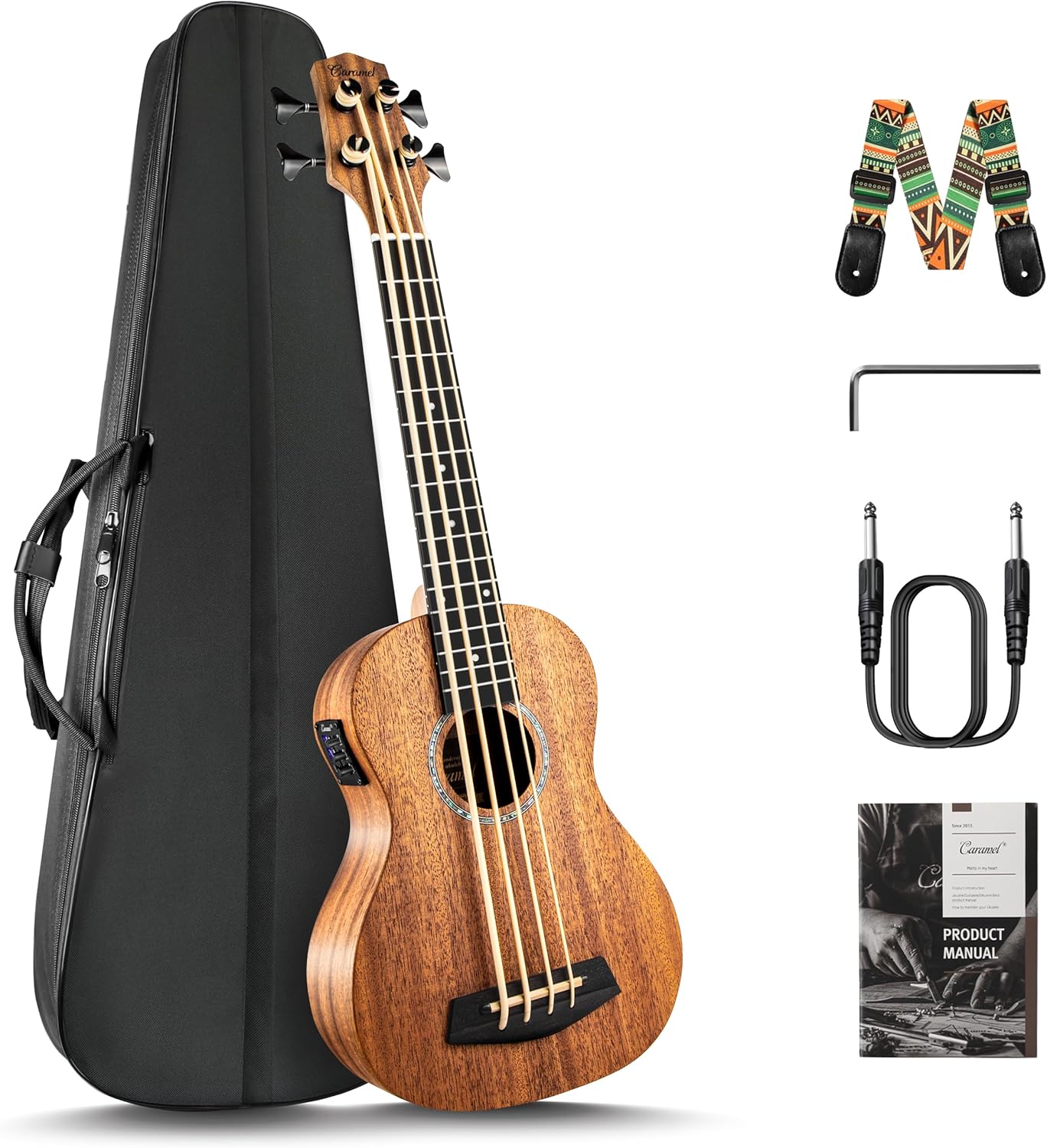 Caramel CUB402 Electric 30in All Solid Wood Mahogany Ukulele Bass