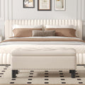 Furniliving 42 Ottoman Bench with Storage - Button-Tufted Linen Bench