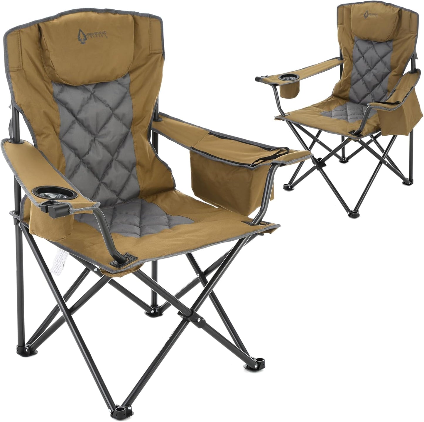 Portable Deluxe Folding Camp Quad Chair with Headrest & Cooler