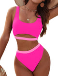 High Waisted Bikini Sets High Cut Bathing Suits - Sporty Cut Out Swim