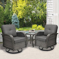 Grey Full-Weave Rattan 3 Piece Patio Furniture Set - Swivel Rockers