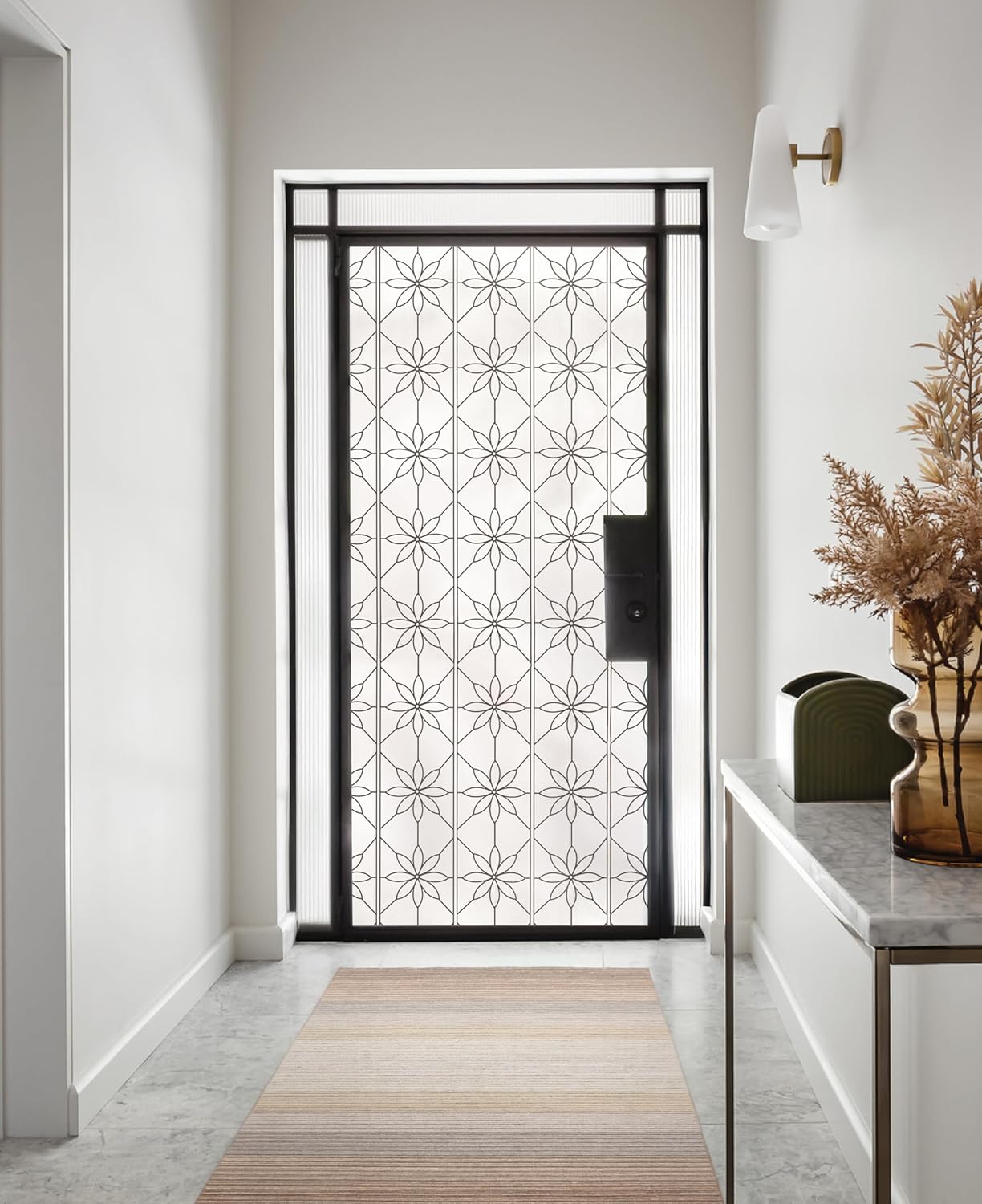 Artistic Privacy Window Film with Textured Leaded Glass Design