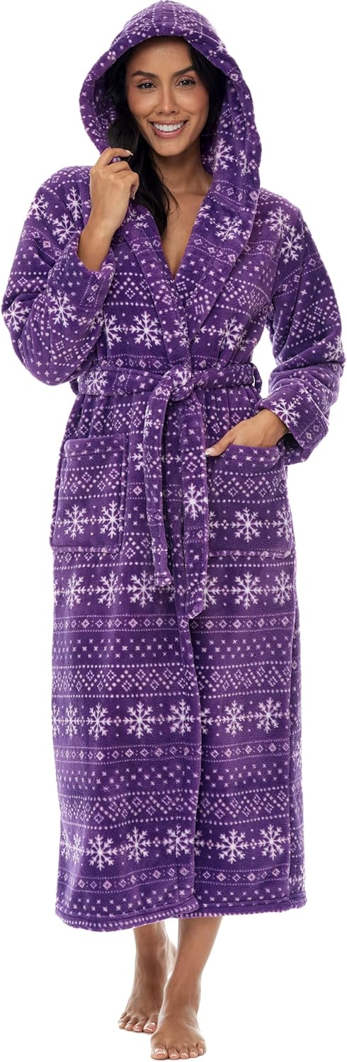 Long Plush Bathrobe with Hood for Women - Cozy & Stylish