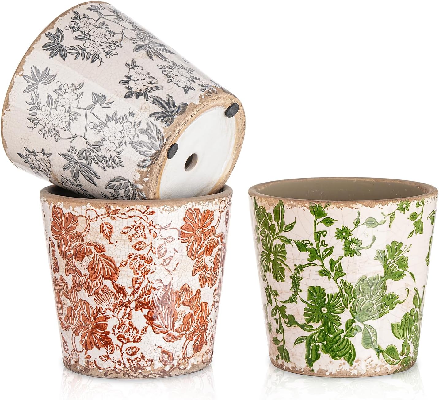 Sungmor Vintage Ceramic Plant Pots Set of 3 for Home Decor
