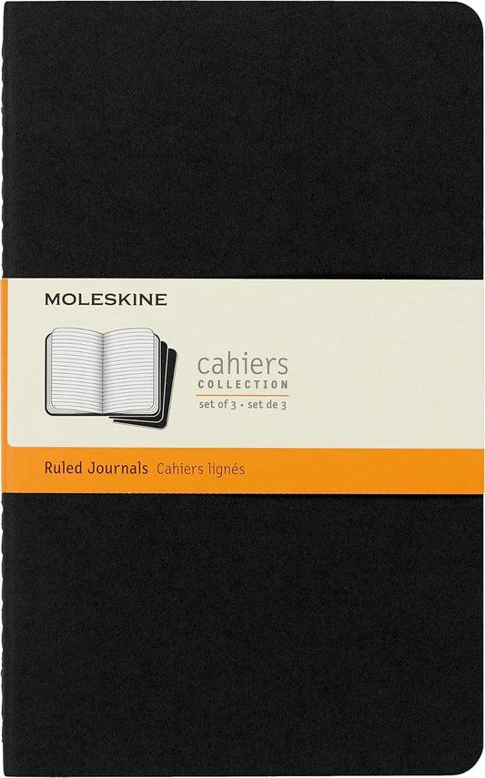 Set of 3 Moleskine Cahier Journals, Soft Cover, Large, Ruled, Black