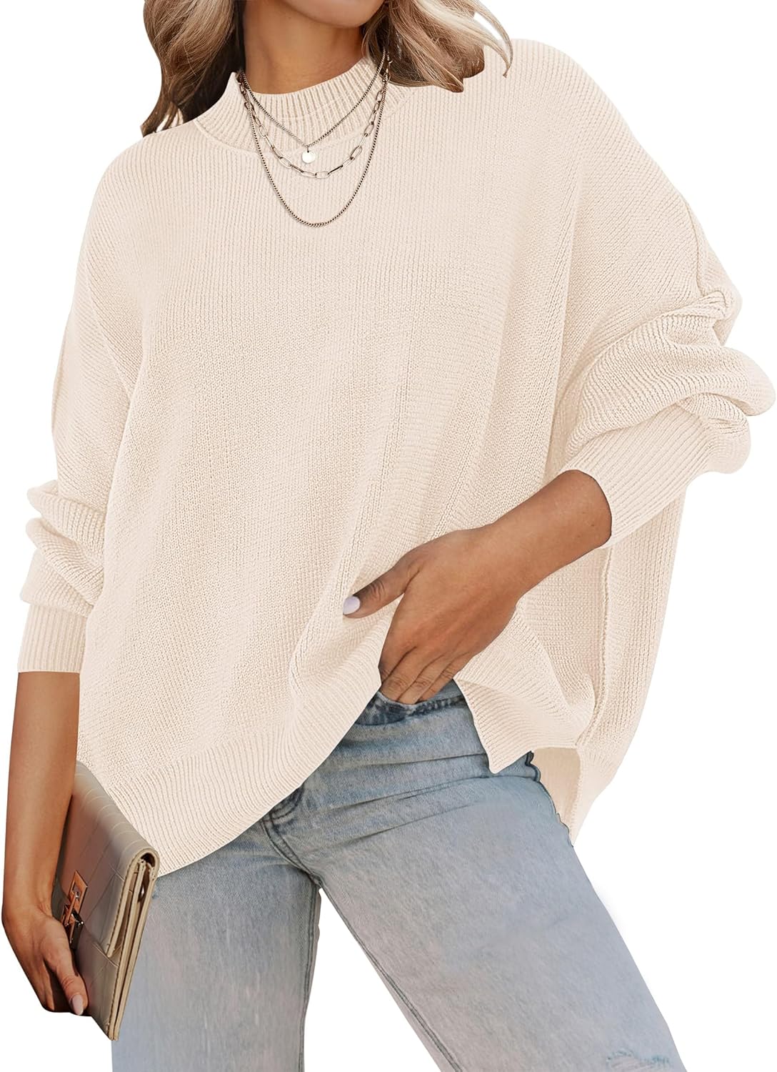ZESICA Women's Oversized Ribbed Knit Pullover Sweater Tops