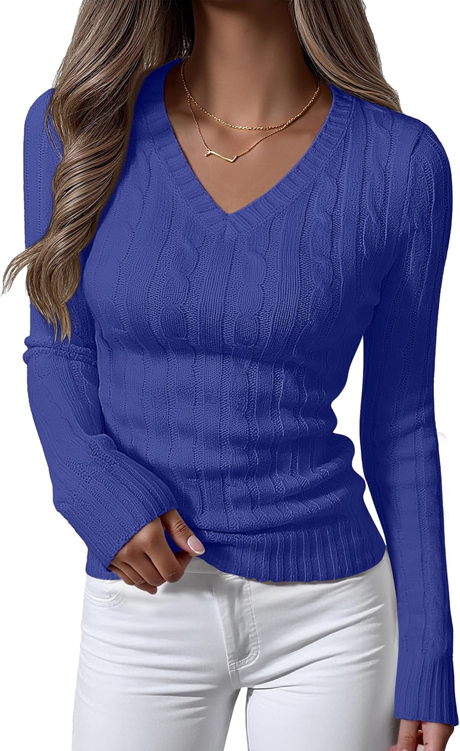 Womens Long Sleeve Cable Knit Sweater for Fall Fashion Style