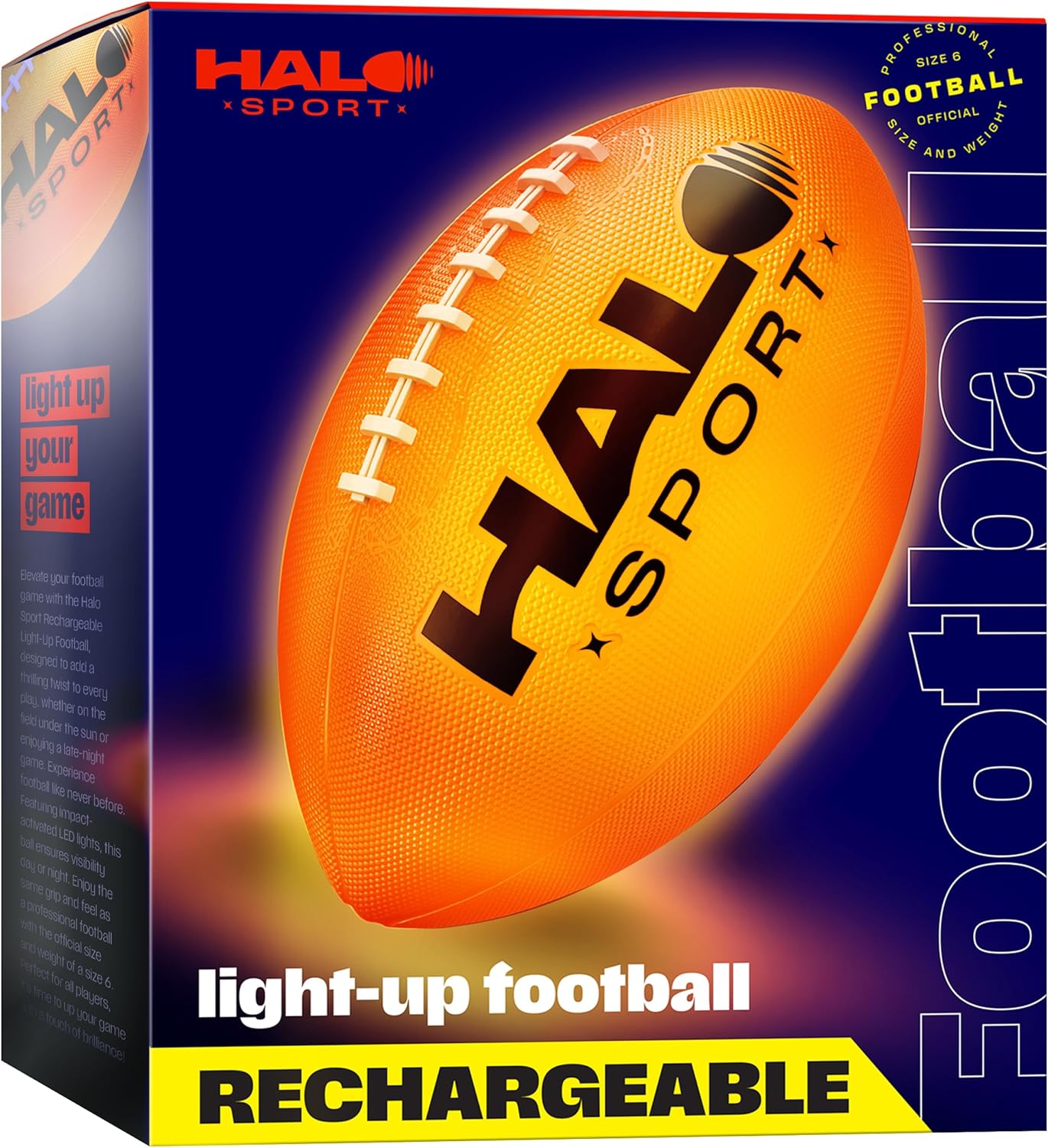 Glow-in-The-Dark Rechargeable Football for Boys 8-15+: Halo Sport