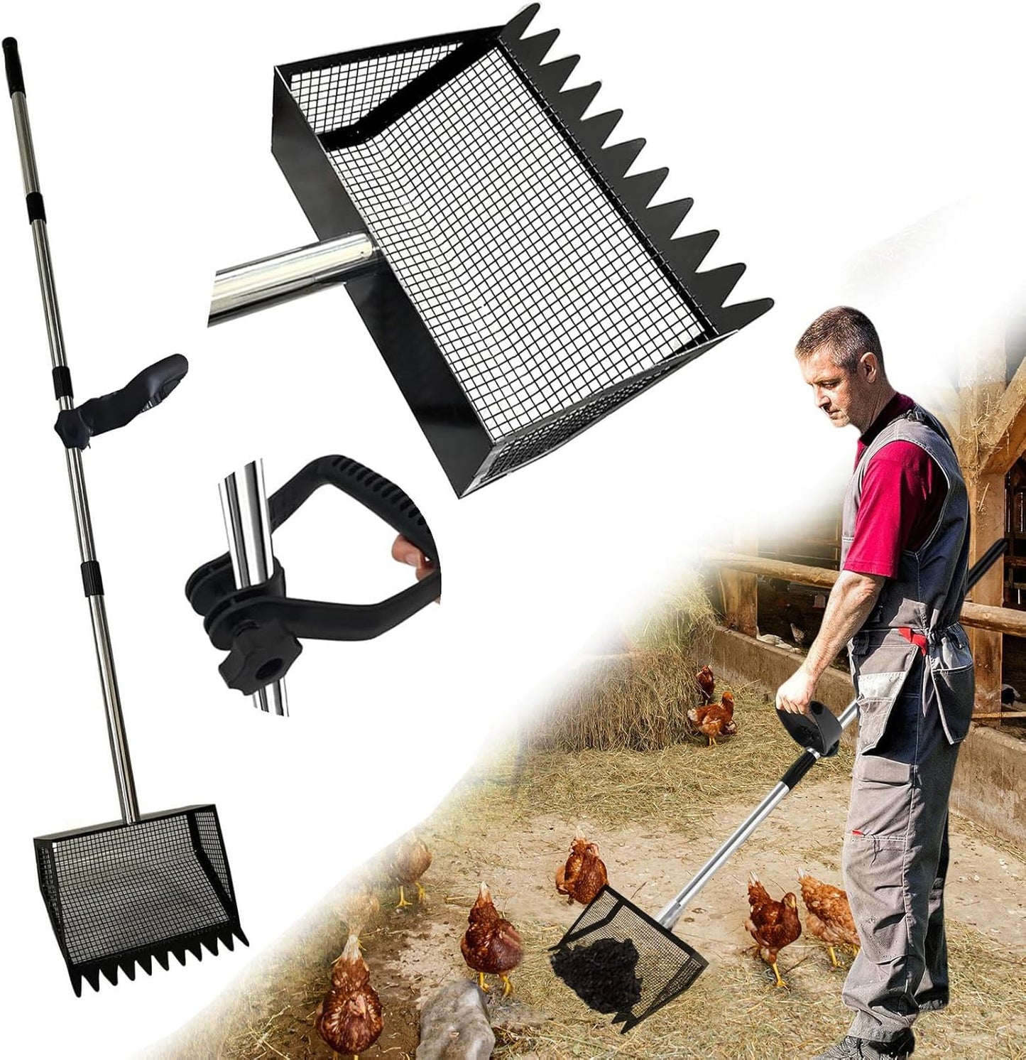 15 Adjustable Chicken Coop Scoop for Poop with 24 to 68 Handle