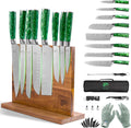 FULLHI 15pcs Japanese Knife Set with Magnetic Block Holder