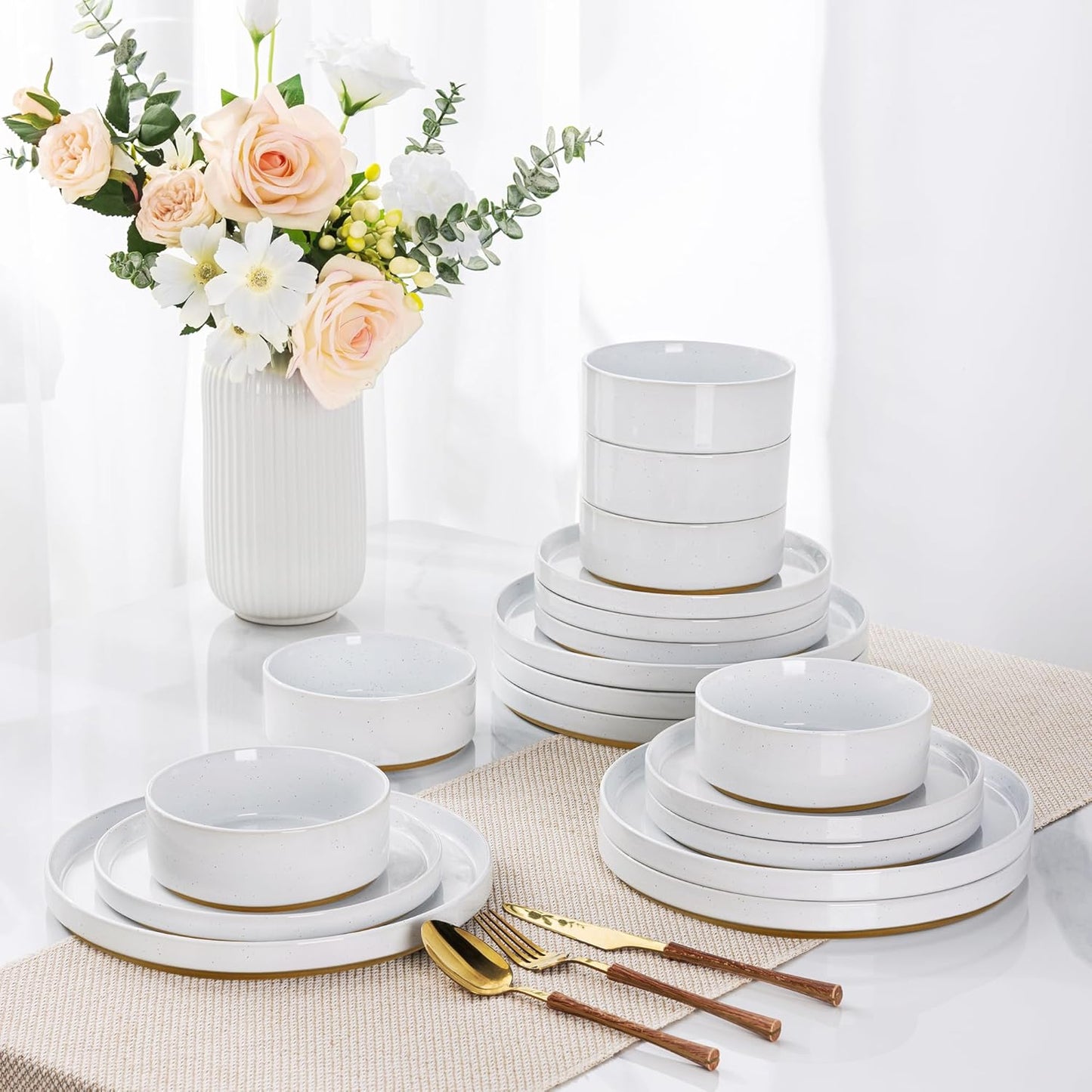AmorArc Ceramic Dinnerware Set for 6 - Rustic Charm & Safety