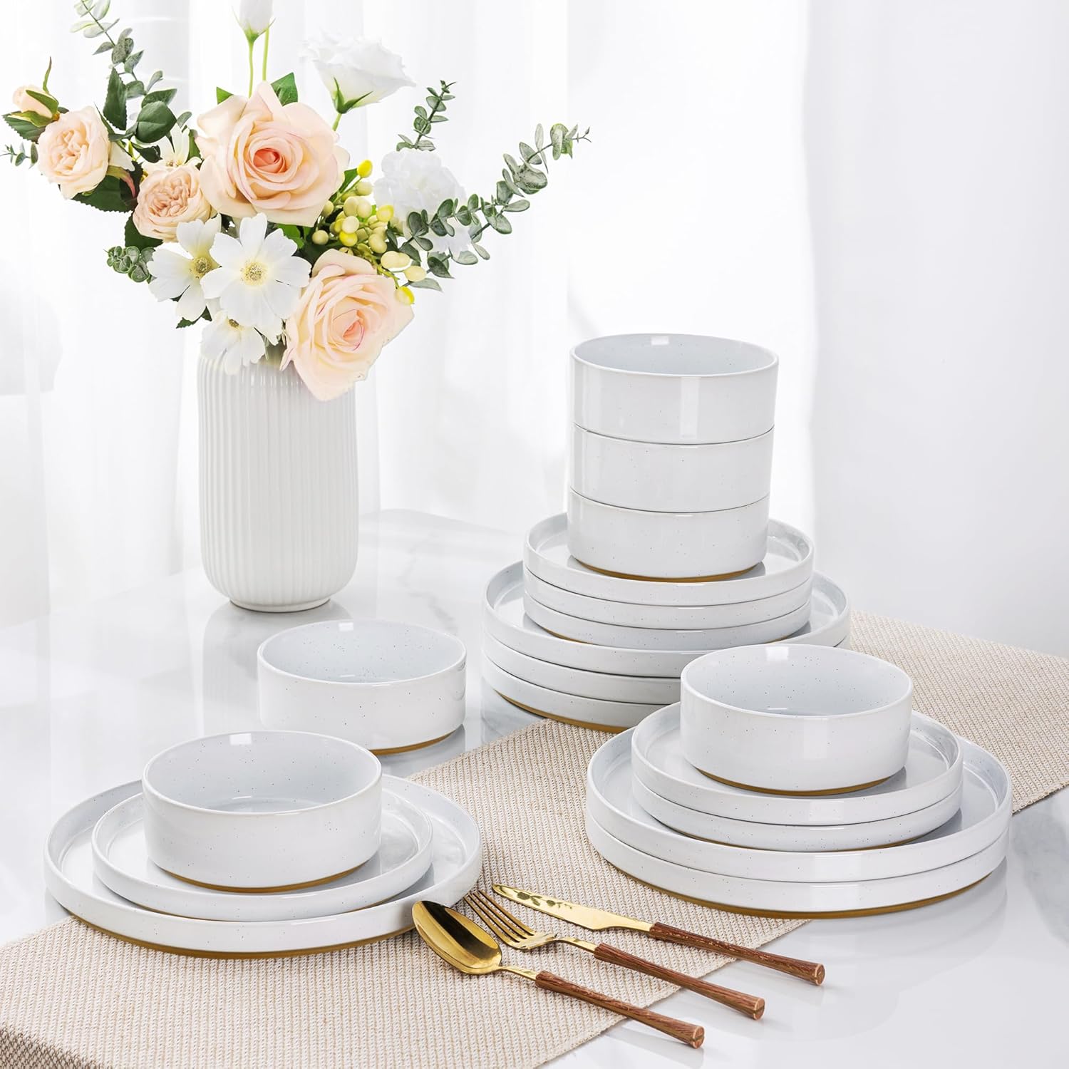 AmorArc Ceramic Dinnerware Set for 6 - Rustic Charm & Safety