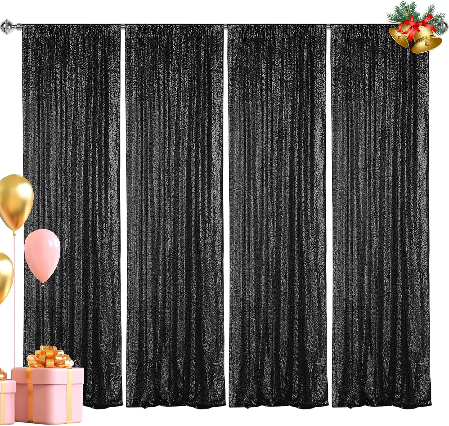 Hahuho Black Sequin Backdrop Curtain for Stunning Party Decor