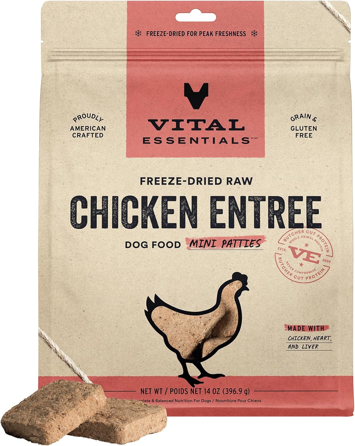 Vital Essentials Freeze Dried Raw Dog Food Chicken Mini Patties