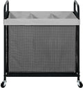 Laundry Hamper 3 Section 120L Rolling Sorter - Large Capacity