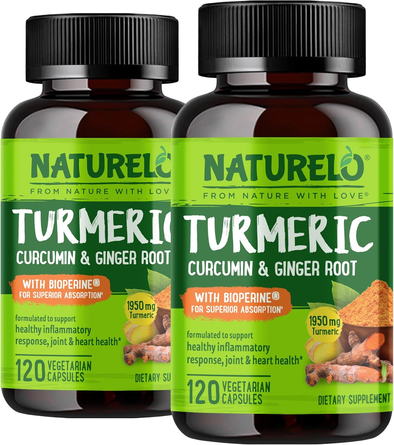 NATURELO Turmeric Curcumin for Joint Discomfort Support 120 Caps
