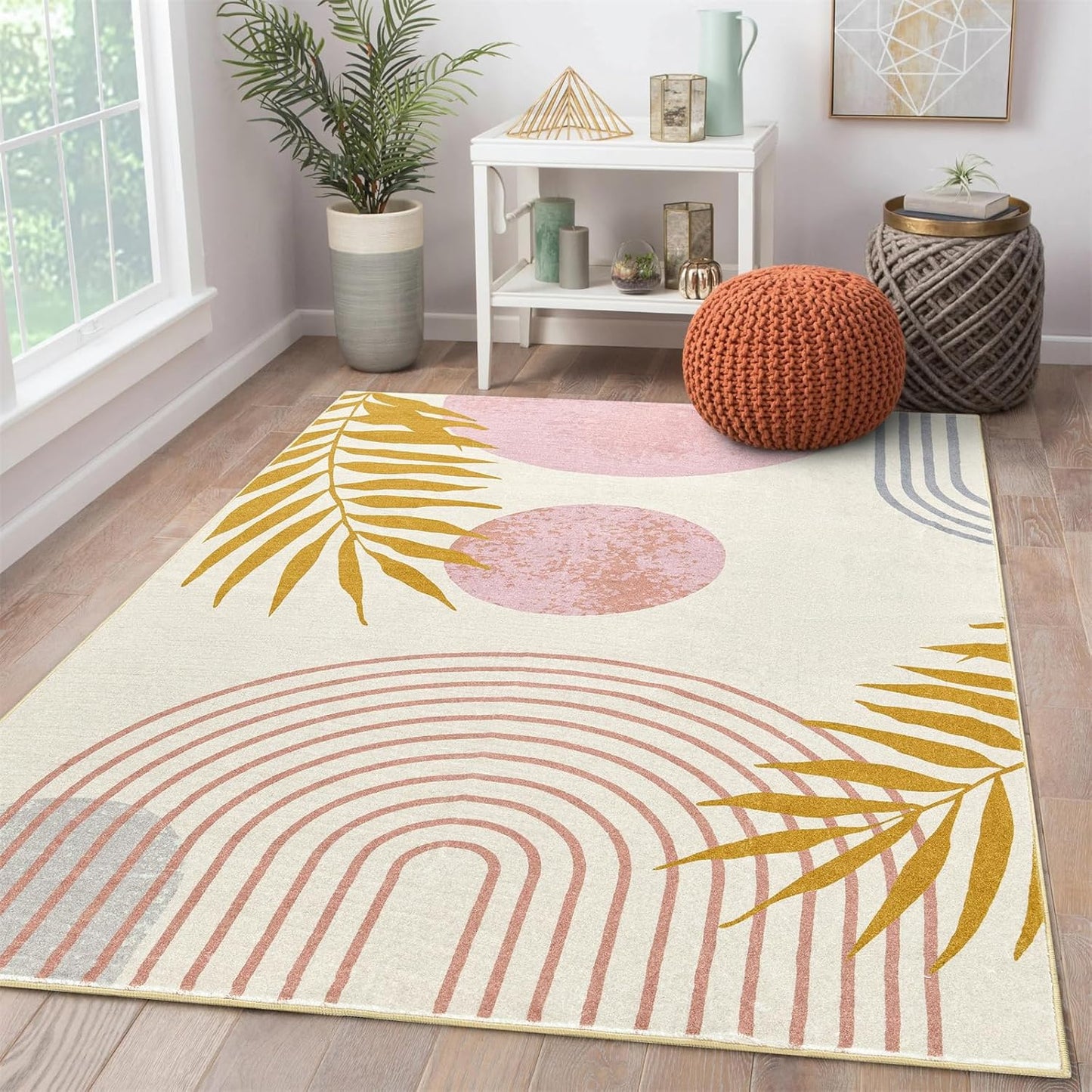 RoomTalks Cute Pink Nursery Rug for Modern Boho Decor