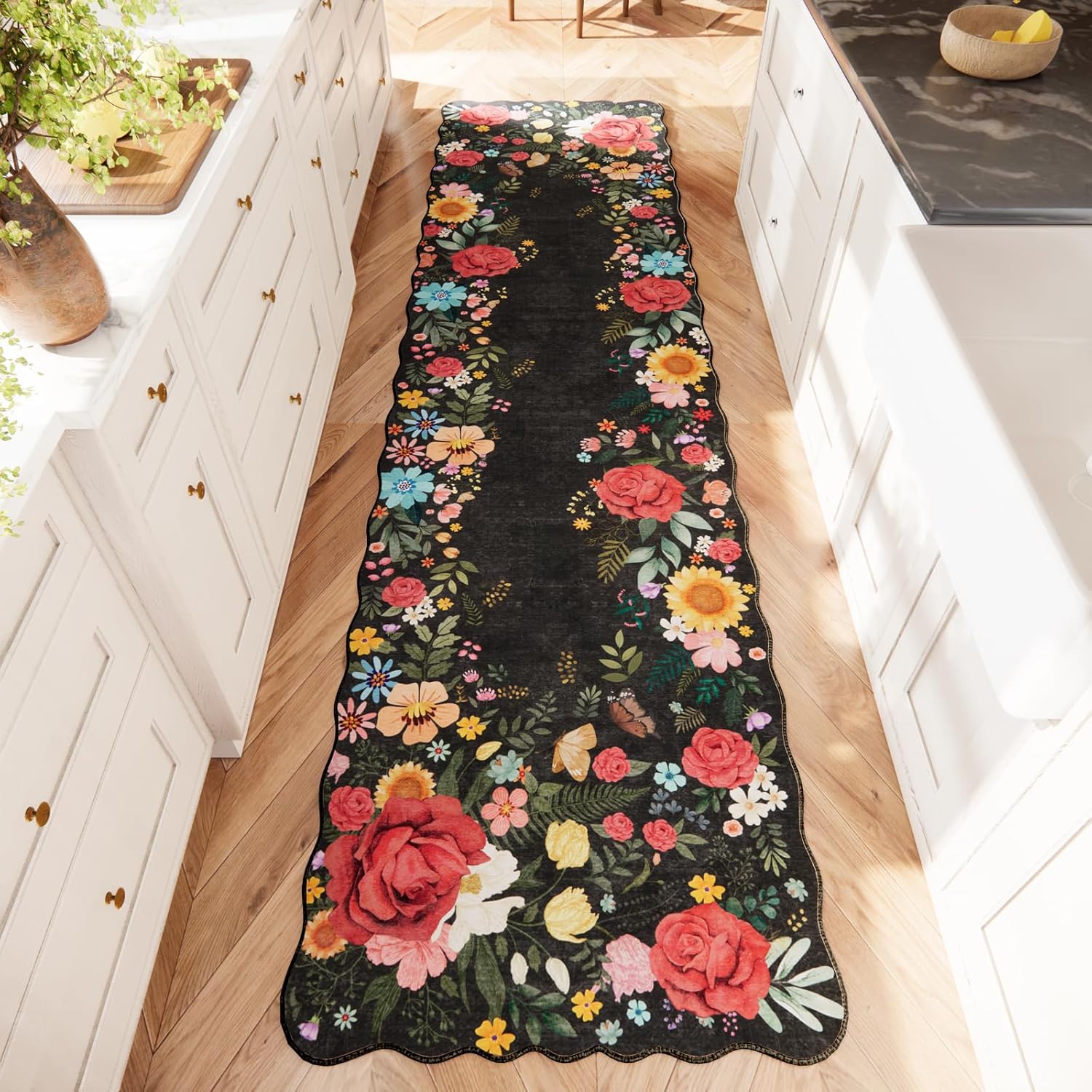 Hallway Rug 2ft 6in'x10ft Long Washable Floral Runner for Entryway
