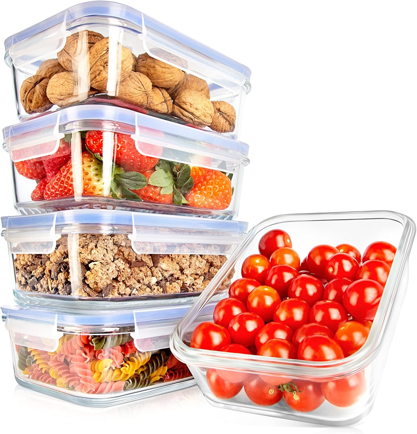NutriChef 10-Piece Glass Food Storage Containers Set for Meal Prep
